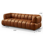 Jasmin Mid-Century Modern Upholstered Sofa in Cognac Leather with Solid Wood, 89.7''