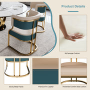 Round Dining Set with 360° Rotating Lazy Susan, Scratch & Heat‑Resistant Sintered Stone Tabletop, 4 Gold‑Plated Iron Thick Cushion Chairs for Dining Room, Kitchen, Compact Space