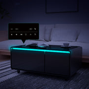 Modern Smart Coffee Table With Built-In Fridge - tooth Speaker, Wireless Charging, Touch Control Panel, USB Interface, Outlet Protection, Atmosphere Light