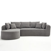 Cloud Sectional Couch, Boneless Sofa for Living Room, Corduroy Modular Couch with L Shape Chaise, Modern Compressed Sofa in a Box, Memory Foam Filling (LIGHT GREY)