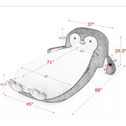 Twin Size Penguin Shaped Bed, Lounger Chair For Kids Bedroom - White / Black
