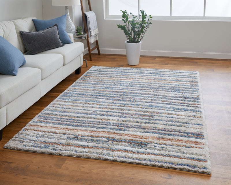 Mynka Transitional Stripes, Ivory/Blue/Orange