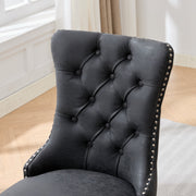 Dining Room Chairs Set of 2,Vintage Sheepskin Texture PU Leather,High Back with Button Tufted & Nailhead Trim,Wood Frame,S-Spring & Resilient Sponge Cushion,Ideal for Kitchen,Charcoal Black,SW1101BK