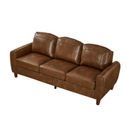 Classic Living Room Sofa  Faux Leather Couch,Rolled Arm Sofa with Nails,Solid Wood Legs,Upholstered Breathable PU Leather Brown.