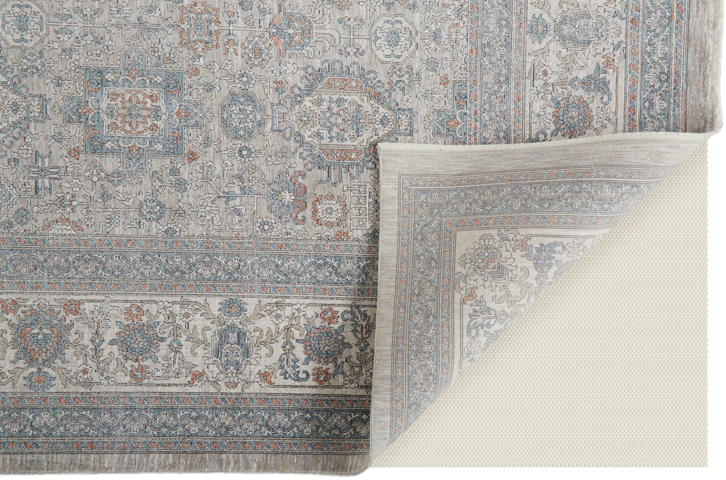 Marquette Transitional Oriental, Taupe/Silver/Blue