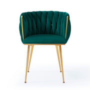 Modern Velvet Dining Chairs Set of 2, Upholstered Woven Dining Chair with Golden Metal Legs, Upholstered Dining Chairs for Dining Room, Kitchen, Vanity, Living Room