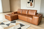 Boneless Couches for Living Room, Brown Faux Leather Cloud Sectional Couches with Chaise, Deep Seat L Shaped Modular Sofa, No Assembly Required Sofas in a Box (Left,Faux Leather,Brown)