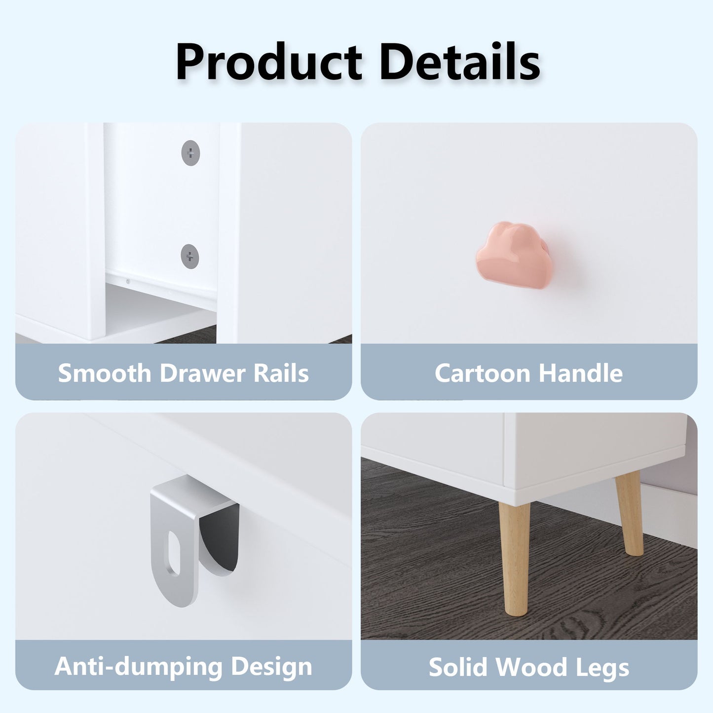 3 Drawer Dresser, Storage Cabinet With Anti Tip Safety