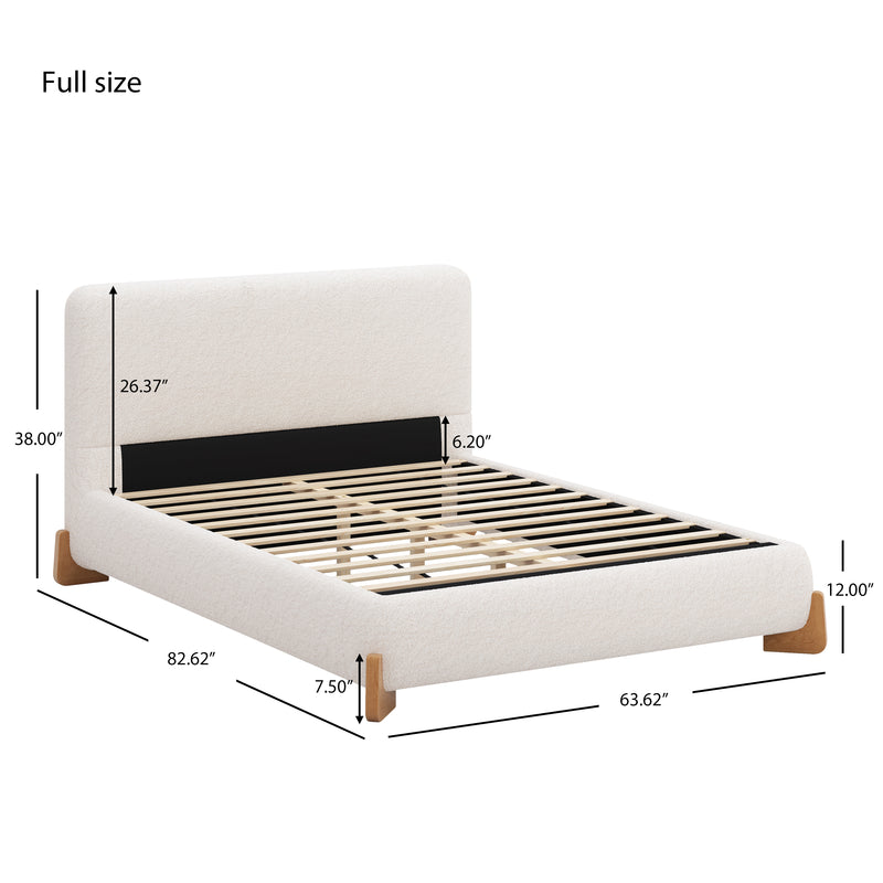 Elegant Boucle Upholstered Bed, A Luxurious and Comfortable Bedroom Centerpiece, Full Size, White