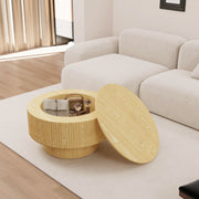 Round Coffee Table With 2 Dining Chairs Set, Ring Striped Design - Beige / Wood