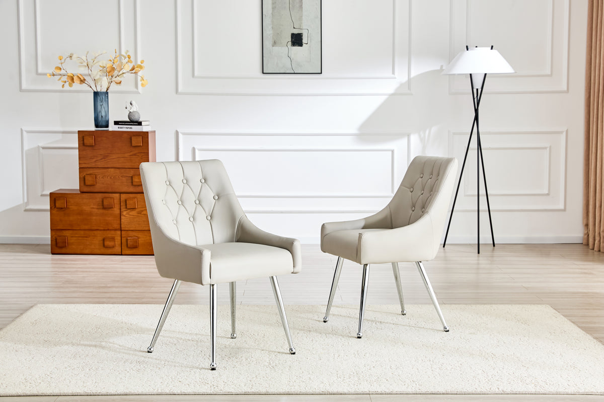 Leather Upholstered Modern Dining Chair with Diamond Tufted Button Back - Dining Room Negotiation Room Cafe Office Accent Chair (Light Gray, Set of 2)