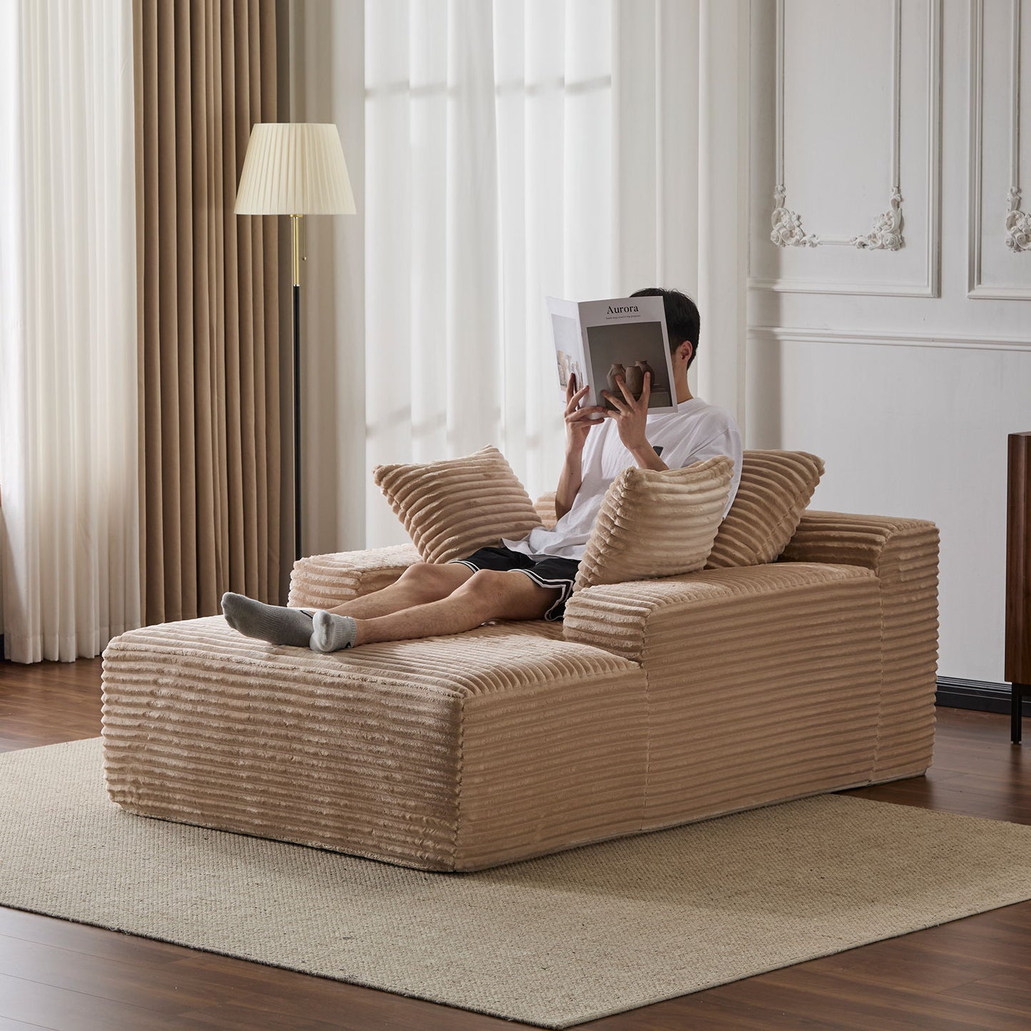 Oversized Chaise Lounge Chair Cozy Cloud Couch With 3 Throw Pillows And Wide Armrest