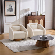 Swivel Accent Chair with Teddy Upholstery in White, 360-Degree Rotating Barrel Chair for Living Room, Bedroom, or Office, Made of Fabric and Solid Rubber Wood