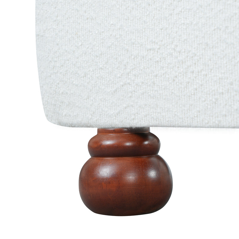 Cream-colored Boucle Upholstered Bed with Rubber Wood Foot ,Queen