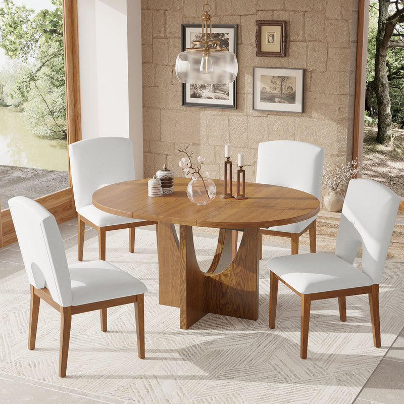 TOPMAX Modern 5-Piece Extendable Round Dining Table Set with 16.2inch Removable Leaf for Small Places, Walnut(old sku:SP000062)