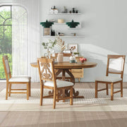 TREXM 5-Piece Retro Functional Dining Set, 1 Extendable Table with a 16-inch Leaf and 4 Upholstered Chairs for Dining Room and Kitchen (Walnut)