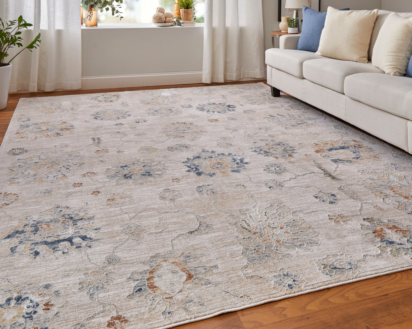 Pasha Transitional Floral & Botanical, Taupe/Ivory/Blue
