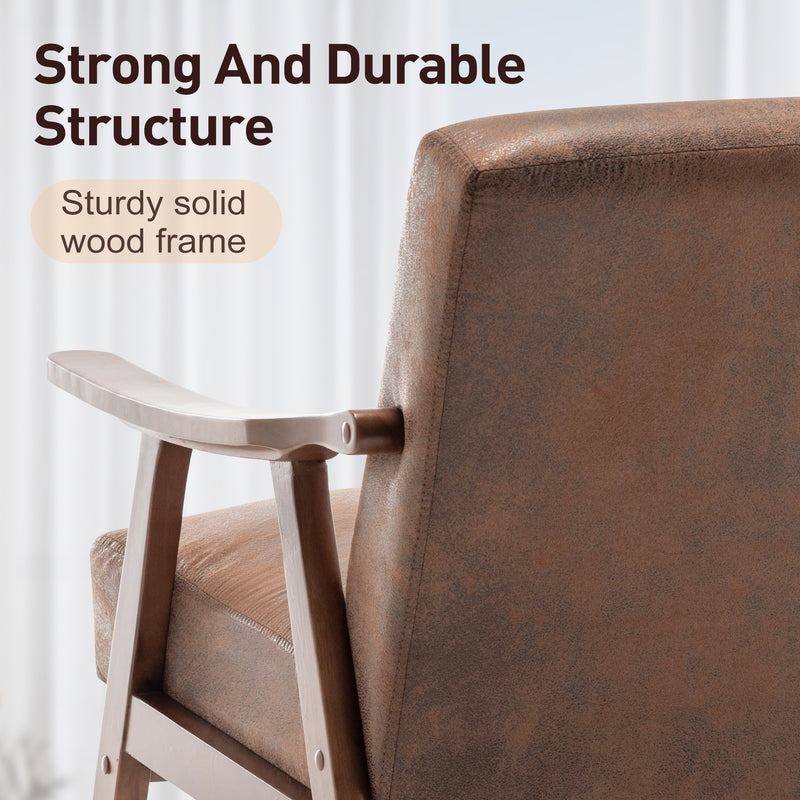 Mid-Century Modern Wingback Accent Chair with Solid Wood Frame and Extra-Thick Backrest – Lounge Chair for Living Room, Bedroom, or Reading Room