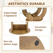 Creative U-Shaped Double-Tier Glass Coffee Table with Wood-Grain MDF Base: A Modern, Minimalist Living Room Side Table with Adjustable Height.