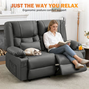 Recliner Loveseat with Massage and Heating for Living Room,Love Seat Manual Oversized Recliner with Cup Holders,Side Pocket for Adult,GREY