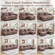 Chenille Supportive Three-Seater Sofa with Exquisite Waist Pillow,Ergonomic Curve Design, Easy to Assemble Modular Couch for Living Room Office, Rose Dust