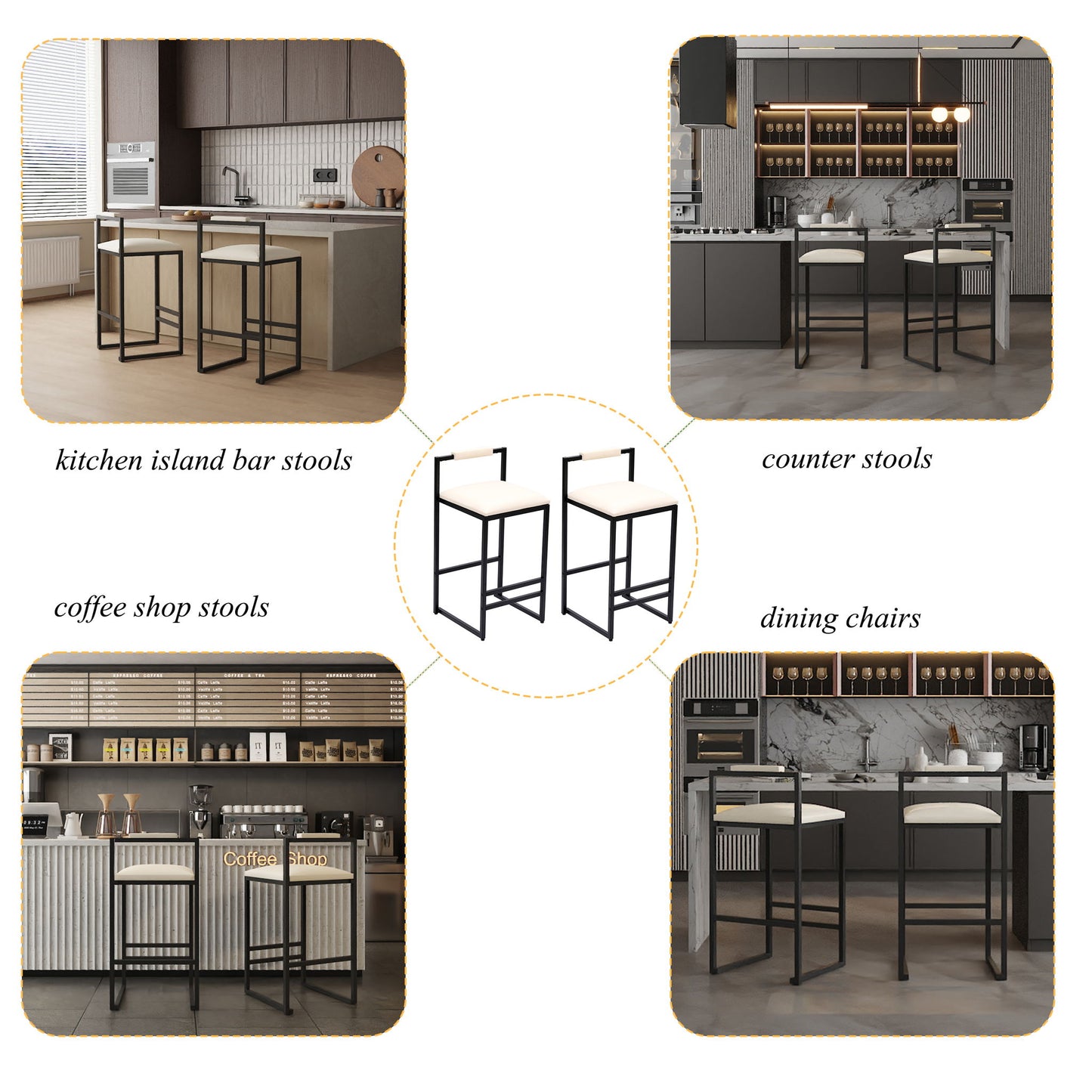 Elegant Bar Stool Set With Backrest And Footrest, Counter Height (Set of 2)