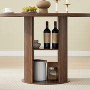 47.24' Round Dining Table (Serves 2–4) with Two Dining Chairs Blends modern and farmhouse styles, featuring a double-tiered storage shelf, suitable for dining rooms or living spaces.Walnut