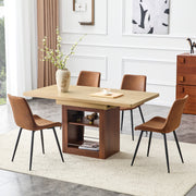 Scalable dining table and chair set, 59-71 inch pull-out table, 4-piece set of Comfortable Technology-Fabric Brown Chairs With Curved Widened Cushion Design.Suitable for dining rooms,office,etc.