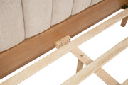 Queen Size Wood Bed with Piano Key Style Upholstered Headboard , Wood Bed with Strengthened Bed Frame ,Wheat (old sku:W504S00257)