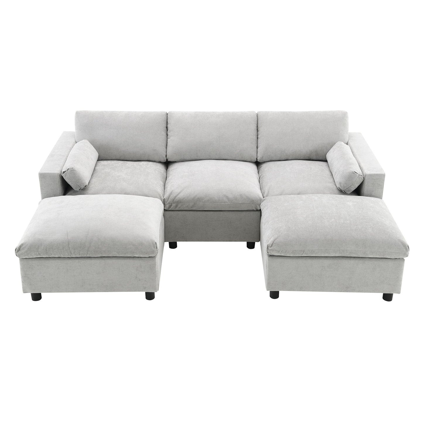 Modular Sectional With Storage Pockets, 5 Seat U Shaped Couch Set With Pillows, Free Combination Modern Cloud Sofa With 2 Movable Ottoman