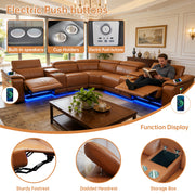 Power Recliner Sectional Sofa with Bluetooth Speakers, L-Shaped Living Room Furniture Set with Wireless Charging, LED Lights, Storage Console & Cup Holders, Living Room Furniture