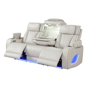 Fortuner Power Reclining 2Pc Living Room Set in Beige Faux Leather with LED Lights, Massage Function, Bluetooth Speakers and Wireless Charging