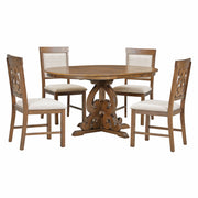 TREXM 5-Piece Retro Functional Dining Set, 1 Extendable Table with a 16-inch Leaf and 4 Upholstered Chairs for Dining Room and Kitchen (Walnut)