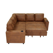 Foil Fabric upholstered L-Shape Sectional Sofa Bed with Pull Out Sleeper and Storage, Convertible Corner Couch with Cup Holders & Side Pockets for Living Room