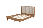 Queen Size Wood Bed with Piano Key Style Upholstered Headboard , Wood Bed with Strengthened Bed Frame ,Wheat (old sku:W504S00257)