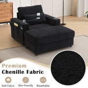 Modern Style Armchair Chaise Lounge Sofa Couch With Movable Storage Ottoman, USB Ports, Cup Holders, Phone Holder, Side Pockets