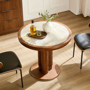 33.07 inch Mid-Century Round Dining Table, 9mm Sintered Stone Recessed Tabletop, Solid Wood Reinforced MDF Frame, Compact Circular Bistro Table for Kitchen Dining Room