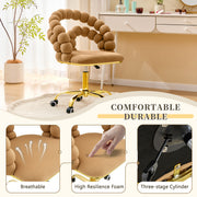 Velvet Bubble Back Swivel Office Chair, Adjustable Height Cute Vanity Chair with Gold Base & Wheels for Bedroom, Makeup Room.