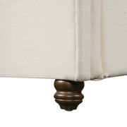 Queen Size Upholstered Bed Frame With Linen Fabric, Thick Headboard And Solid Wood Legs, Beige
