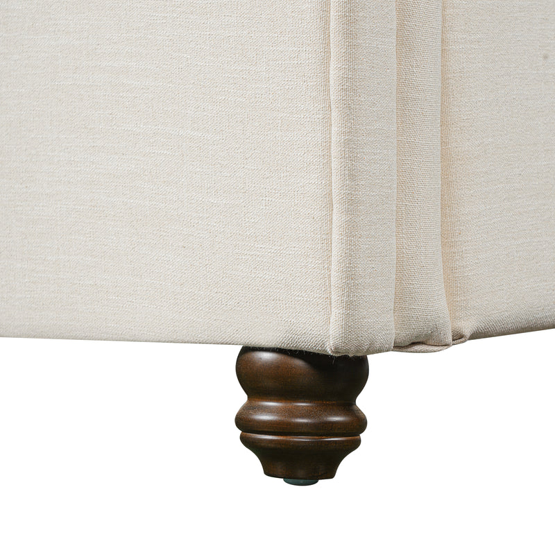 Queen Size Upholstered Bed Frame With Linen Fabric, Thick Headboard And Solid Wood Legs, Beige