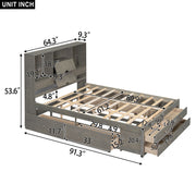 Queen Size Platform Bed with Storage Headboard and 8 Drawers, Gray