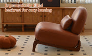 Cute Accent Chair with Solid Wood Legs, Faux Leather Living Room Chair with Soft Cushion, Cozy Bedroom Chair, Comfy Armless Reading Chair for Apartment, Waiting Room, Balcony (Brown)