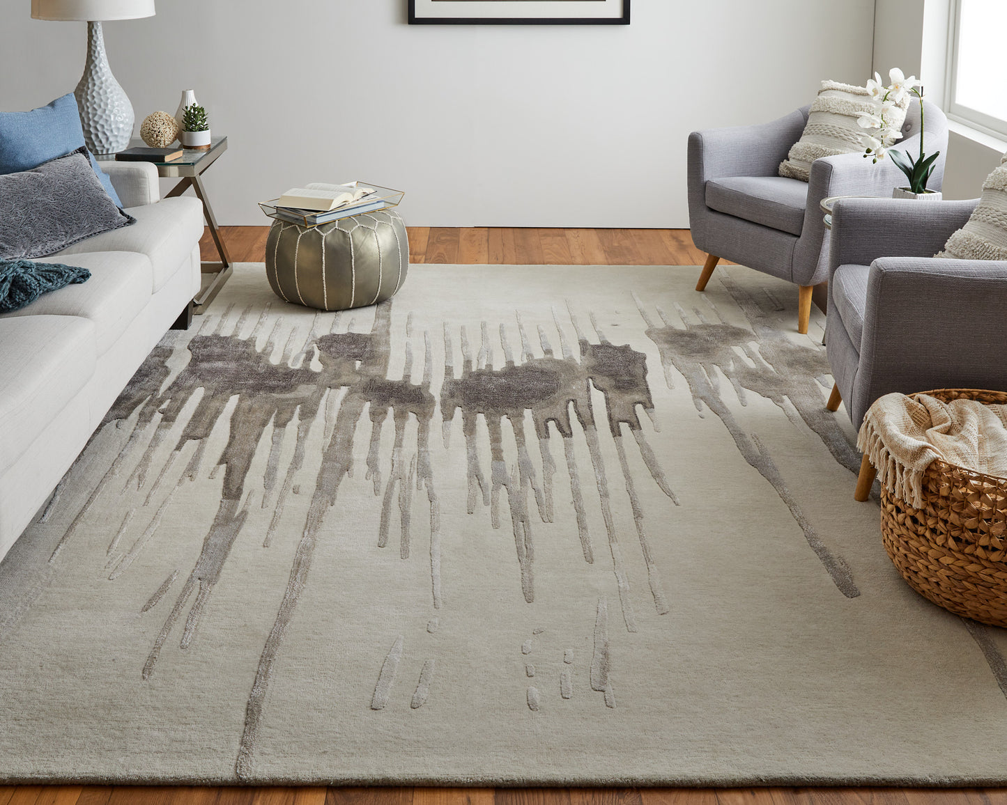 Anya Transitional Abstract, Ivory/Brown/Taupe