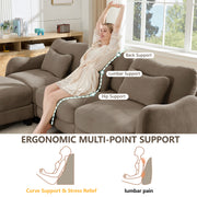 Chenille Supportive Three-Seater Sofa with Exquisite Waist Pillow,Ergonomic Curve Design, Easy to Assemble Modular Couch for Living Room Office, Coffee