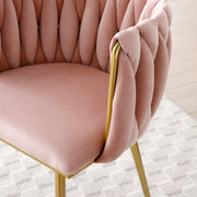 Modern Velvet Dining Chairs Set of 2, Upholstered Woven Dining Chair with Golden Metal Legs, Upholstered Dining Chairs for Dining Room, Kitchen, Vanity, Living Room