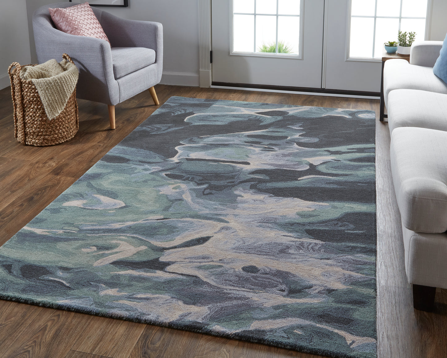 Amira Transitional Abstract, Green/Blue/Black