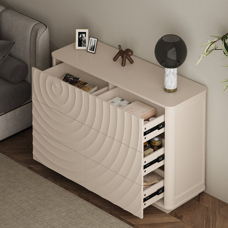 6 Drawer Dresser for Bedroom, 46.5' Wide Modern Large Chest of Drawers with Handle Free & Ripple Design,Wooden Clothes Storage Organizer for Closet, Nursery, Living Room, Apartment,warm Off-White