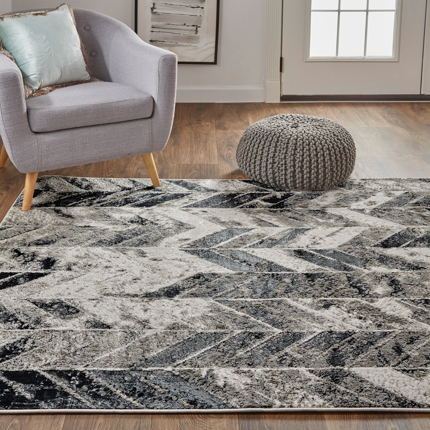 Micah Modern Chevron, Black/Gray/Silver