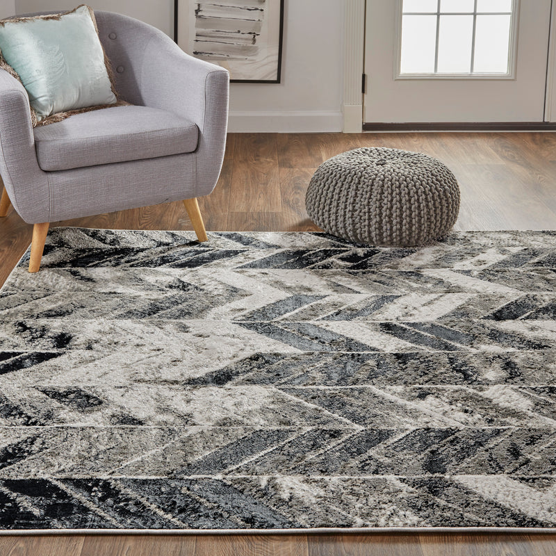 Micah Modern Chevron, Black/Gray/Silver