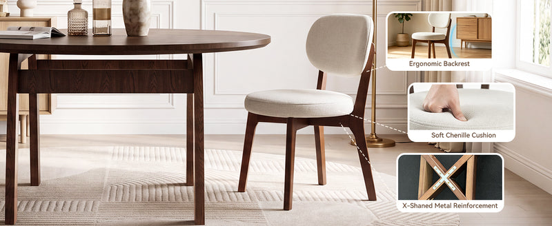 51.2' Solid Wood Extendable Dining Table Set with 6 Upholstered Chairs, 7 Piece Farmhouse Dinner Set with Walnut Finish & Arch Legs, Drop Leaf Converts Oval to Round for Small Spaces, Easy Assembly